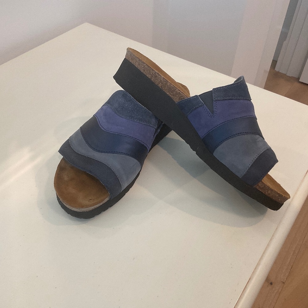 Naot blue slides
